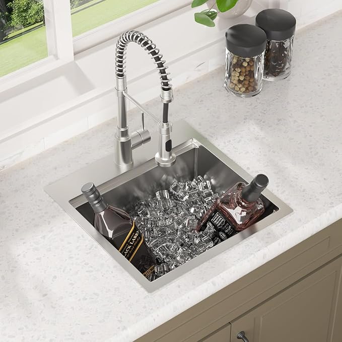 Lordear Drop in Kitchen Bar Sink 21x20x9 Inch Workstation 16 Gauge Stainless Steel Single Bowl Topmount Over Counter for Wet Bar/Prep/Small Kitchen with Cutting Board