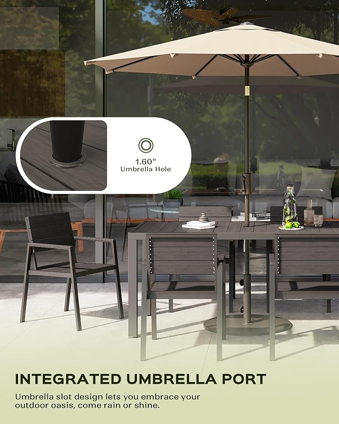 Vexwalx 7-Piece Outdoor Dining Set, Aluminum Dining Table Set for 6, Patio Table and Chairs Set with Umbrella Hole, All Weather HDPS Outdoor Table and Chairs for 6 (Charcoal)
