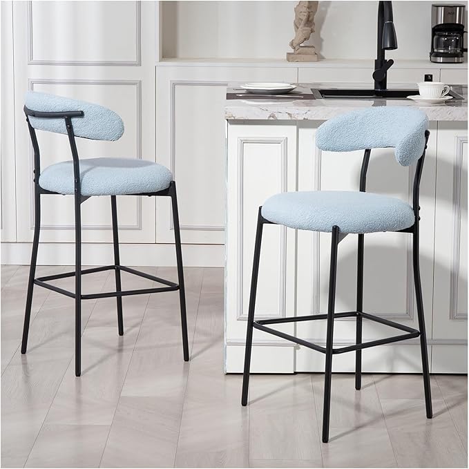 26'' Counter Height bar stools Teddy Fabric Cover Kitchen Island Counter Stool with Black Powder Coating Base and footrest