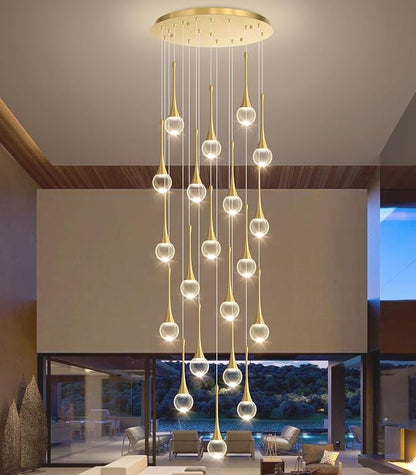20 Light Crystal Chandelier for High Ceiling Dimmable LED Pendant Lights with Remote Adjustable Chandeliers for Staircase Foyer Living Room Gold