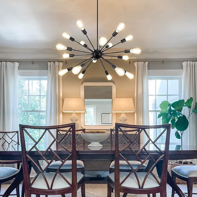 LynPon Black Sputnik Chandelier 18 Lights, Sputnik Light Fixture High Ceiling Hanging Chandeliers Mid Century Industrial Vintage Pendant Light for Foyer Kitchen Living Room Dining Room Lighting