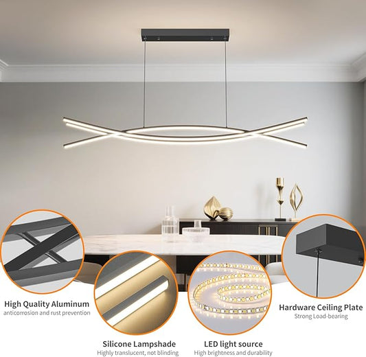Modern Ceiling Chandelier Light, 47IN Pendant Light Fixtures with Remote Control 3000k-6500K Adjustable Color Temperature, Aluminum Island Lighting Lamp for Dining Room, Living Room, Island