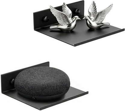 Z metnal Small Floating Shelves for Action Figures & Collectibles, No Drill Mini Metal Wall Display Shelf for Gaming Room & Bedroom Decor, Aluminum, 4.7", Black, 2 Pack