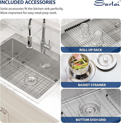 Sarlai 30 Kitchen Sink Drop In - 30 x 22 Inch Topmount Kitchen Sink Stainless Steel 16 Gauge Deep Single Bowl Over Counter Kitchen Sinks Basin