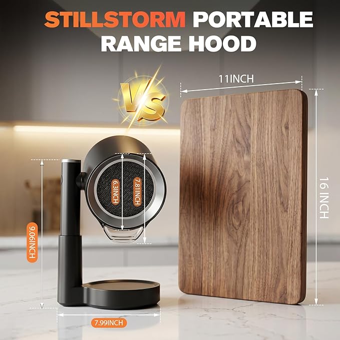 Stillstorm Portable Range Hood，Countertop Kitchen Exhaust Fan with 3 Speeds, Height and angle adjustable，Oil Cup，Powerful Smoke Removal, Low Noise, Exhaust fan for Apartments、