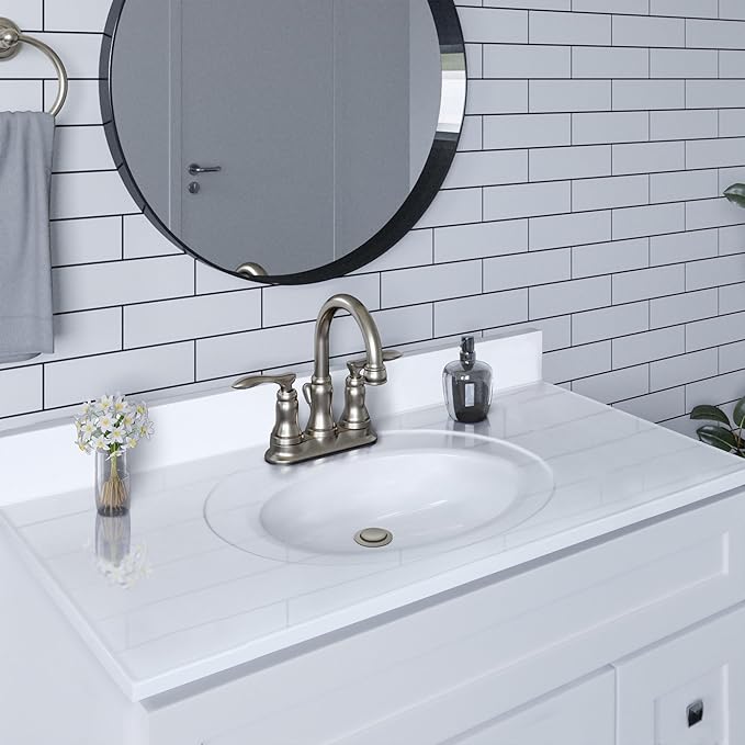 Design House Cultured Marble Vanity Top, 43 in W x 22 in D, Integrated 4 in Centerset Oval Sink & Backsplash, Solid White, 586156