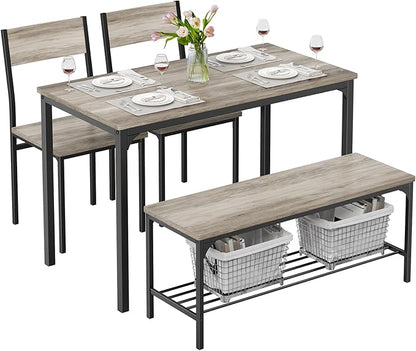 DUMOS Dining Table, Dining Table Set for 4 with Bench, Easy to Assemble Kitchen Table, Space-Saving Ideal 4-Person Set for Dining Room Kitchen Apartment Corner Gray 4 Pack