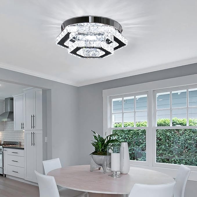 CXGLEAMING Modern LED Chandelier Flush Mount Ceiling Light Fixture Crystal Chandeliers for Living Room Bedroom Dining Kitchen (6500K Cool White)