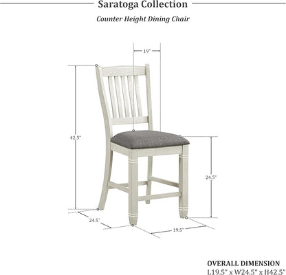 Lexicon Counter Height Stools Set of 2 Saratoga Kitchen Counter Stools Upholstered Foam Padded Seat, Slat Back, Solid Wood Frame, Farmhouse Rustic Chair, Easy Assembly, 24.5" Seat Height,Antique White