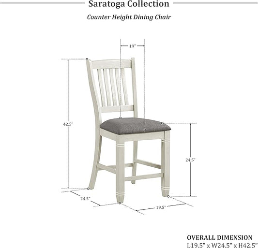 Lexicon Counter Height Stools Set of 2 Saratoga Kitchen Counter Stools Upholstered Foam Padded Seat, Slat Back, Solid Wood Frame, Farmhouse Rustic Chair, Easy Assembly, 24.5" Seat Height,Antique White