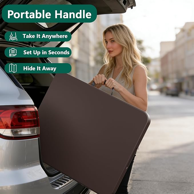 Folding Table 6ft - Heavy Duty Plastic Table with Handle, Foldable & Portable, Fold-in-Half Utility Tables for Outdoor, Dining, Wedding, Events, Indoor, Picnic, Camping, Party(Brown)