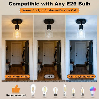 HiBay 1-Light Black Track Lighting Fixture, Ceiling or Wall Mount Adjustable Spotlight with Glass Shade, Modern Farmhouse Industrial Light for Bathroom Vanity, Bedroom, Hallway, E26 Base