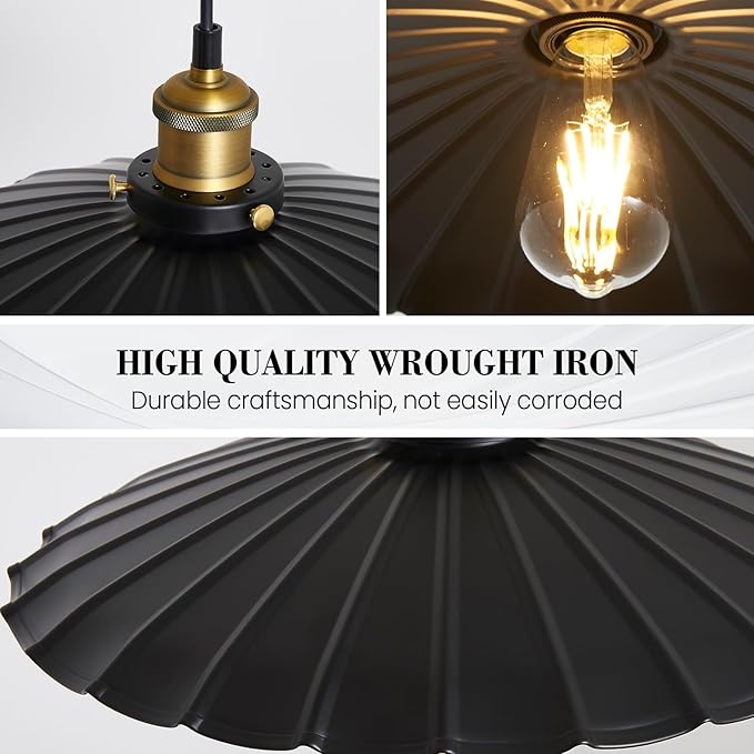 Hanging Plug in Light Rustic Black 13.8 Inch Lampshade with 14Ft Cord Bar Counter Hanging Light Fixture with Plug in Cord On/Off Switch Hanging Lamp Plug in