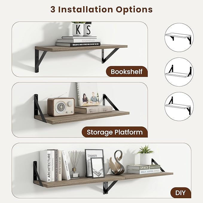 Axeman 20 Inch Floating Shelves | 8 Inch Deep Grey Wall Shelves Set of 2 | 20''W x 8''D Rustic Grey Wood Shelves for Bathroom Living Room Bedroom Kitchen
