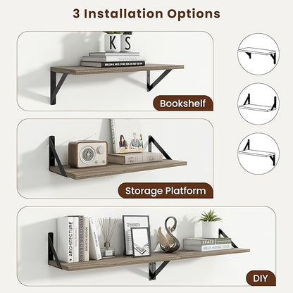 Axeman 20 Inch Floating Shelves | 8 Inch Deep Grey Wall Shelves Set of 2 | 20''W x 8''D Rustic Grey Wood Shelves for Bathroom Living Room Bedroom Kitchen