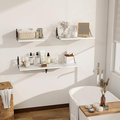 Dreamland Deep Floating Shelves, 40" W x 12" D Wall Shelves Set of 2, Wide Display Shelf Wall Mounted with Brackets, Bookshelf for Living Room, Bathroom, Bedroom, White