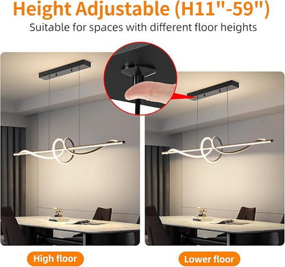Modern LED Chandelier Light, 47IN Pendant Light Fixtures Dimmable with Remote Control 3000k-6500K Adjustable Color Temperature, Aluminum Island Lighting Lamp for Dining Room, Living Room, Island