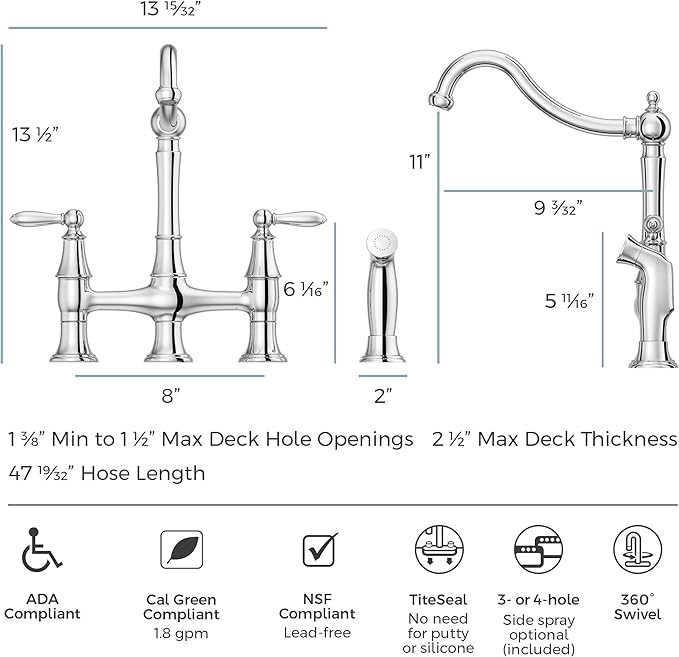 Pfister Courant Kitchen Faucet with Side Sprayer, 2-Handle, High Arc, Polished Chrome Finish, F0314COC