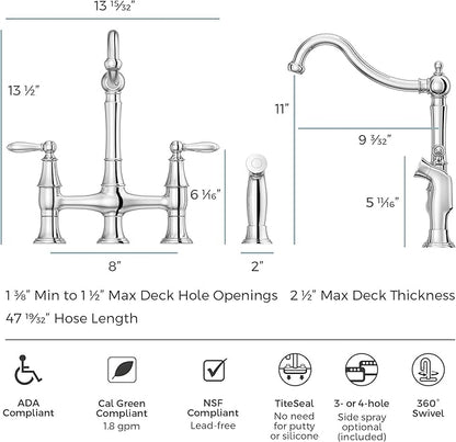 Pfister Courant Kitchen Faucet with Side Sprayer, 2-Handle, High Arc, Polished Chrome Finish, F0314COC
