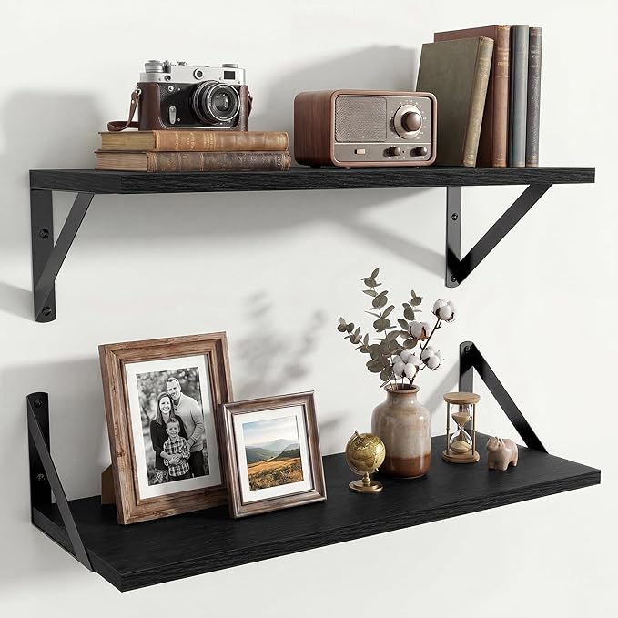 Axeman 20 Inch Floating Shelves | 8 Inch Deep Black Wall Shelves Set of 2 | 20''W x 8''D Black Wood Shelves for Bathroom Living Room Bedroom Kitchen