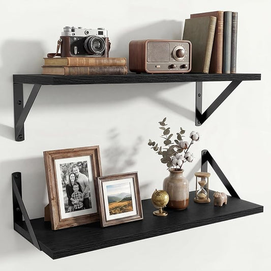 Axeman 20 Inch Floating Shelves | 8 Inch Deep Black Wall Shelves Set of 2 | 20''W x 8''D Black Wood Shelves for Bathroom Living Room Bedroom Kitchen