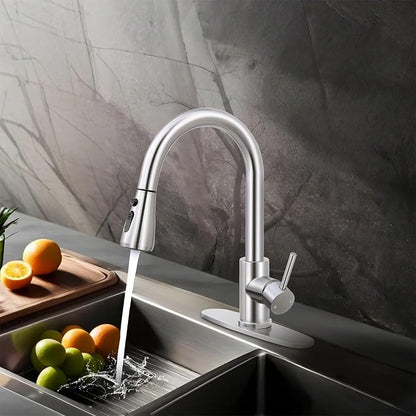 FGKQ Kitchen Faucet with Pull Down Sprayer,Kitchen Sink Faucet with Sprayer and Deck, Commercial Faucet for Kitchen Sink Stainless Steel,Single Handle, Suitable for RV/Bar Sink,Brushed Nickel