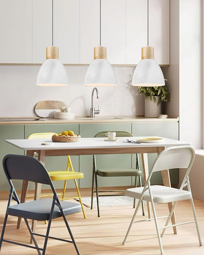 ELYONA 10.2” Hammered Pendant Light Fixtures, Metal & Rubber Wood Island Hanging Lamp, Adjustable Height, Modern Pendant Lighting for Kitchen,Farmhouse Bar,Dining Room,Bedroom, Nordic White