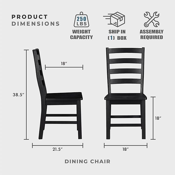 Lexicon Farmhouse Dining Chairs Set of 2, Kitchen Dining Chairs with Sturdy Solid Wood Frame, Legs, Footrest, High Ladder Back, Comfortable Classic Wooden Armless Side Seat, Easy Assembly, Black