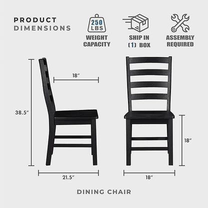 Lexicon Farmhouse Dining Chairs Set of 2, Kitchen Dining Chairs with Sturdy Solid Wood Frame, Legs, Footrest, High Ladder Back, Comfortable Classic Wooden Armless Side Seat, Easy Assembly, Black