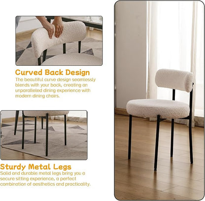 EDWELL White Dining Chairs Set of 6, Modern Dining Room Chairs with 3.94“ Cushions Mid-Century, Round Upholstered Boucle Chairs for Kitchen, Living Room, Kitchen Chairs with Black Metal Legs