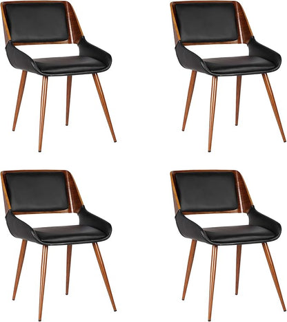 Armen Living Panda Mid-Century Dining Chair in Walnut Finish and Black Faux Leather - Set of 4