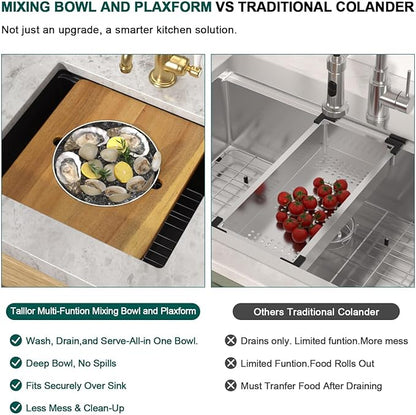 28 Black Undermount Kitchen Sink - Granite Composite Single Bowl Workstation All-In One Classic Quartz Kitchen Sink with Mixing Bowl, Pasta Strainer and Cutting Board #TLGU-127