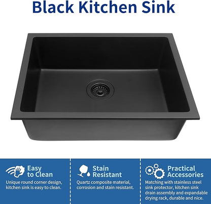 Black Kithcen Sink, 23 Inch Undermount Kitchens Sinks, 23"x 18"x 8" Small Matte Black Bar Sinks, 23 x18 Granite Composite Quartz stone Kitchen Sink With Accessories