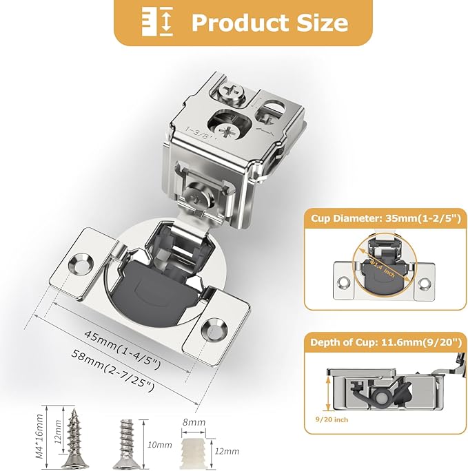 Furniware 30 Pieces 1-3/8 inch Overlay Soft Close Cabinet Hinges for Face Frame Cabinet, Stainless Steel, 105° Opening Angle, Concealed Self Closing Door Hinges- 3 Way Adjustment