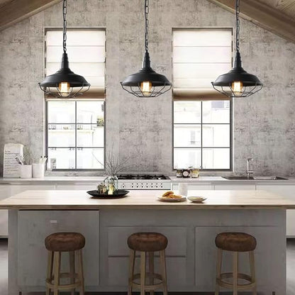 Industrial Pendant Lights 2 Pack Farmhouse Pendant Lights with Adjustable Chain, D10.2 Rustic Pendant Lighting Barn Black Metal Hanging Lights with Wire Cage for Kitchen Island Dining Room