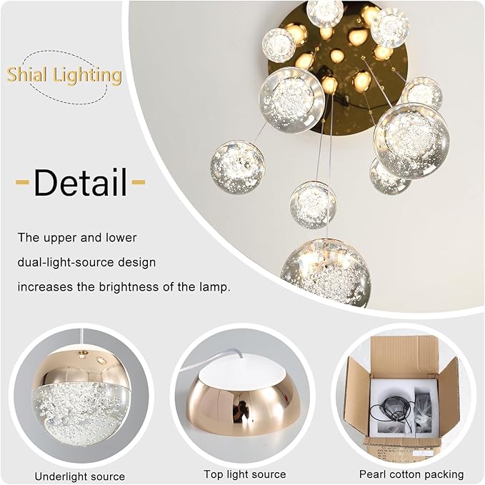 Pendant Lighting for Kitchen Island,1-Light Crystal Globe Chandelier,Gold Mini Globe Ceiling Hanging Light Fixture for Living Room Bedroom Kitchen