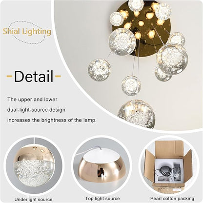 6-Lights Globe Pendant Light Modern Crystal Pendant Chandelier Gold Globe Chandeliers for Kitchen Island, Hanging Light Fixture for Dinning Room Bedroom