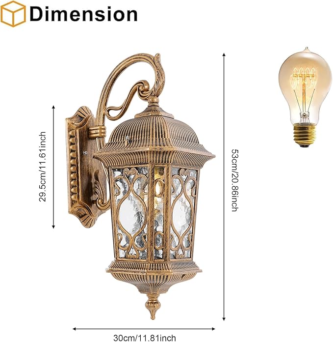 Outdoor Wall Light Fixtures, IP55 Waterproof Outside Wall Lantern Retro Exterior Wall Sconces Vintage Wall-Mounted Lights for Garage House Porch Doorway, E26 w/o Bulb