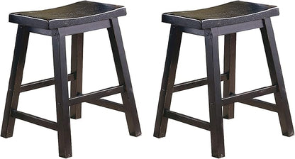 Lexicon Victoria Saddle Solid Wood Table Height Stool Set of 2 - Saddle Kitchen Stool Dining Height Stools for Dining, Armless Chair Seating, Perfect Casual - 17.5" Black Sand