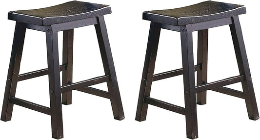 Lexicon Victoria Saddle Solid Wood Table Height Stool Set of 2 - Saddle Kitchen Stool Dining Height Stools for Dining, Armless Chair Seating, Perfect Casual - 17.5" Black Sand