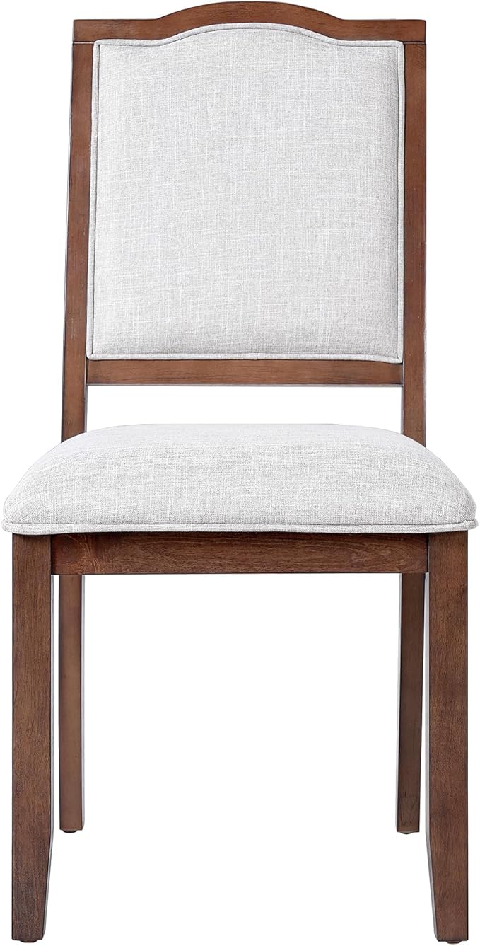 Ball & Cast Farmhouse Dining-Chairs Set of 4, High Back Wood Frame Dining Room Chair with Padded Seat, Modern Upholstered Kitchen Island Seating, 4 Pack Mid-Century Chairs, Cherry&Beige
