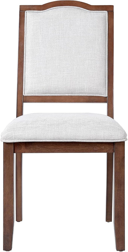 Ball & Cast Farmhouse Dining-Chairs Set of 4, High Back Wood Frame Dining Room Chair with Padded Seat, Modern Upholstered Kitchen Island Seating, 4 Pack Mid-Century Chairs, Cherry&Beige