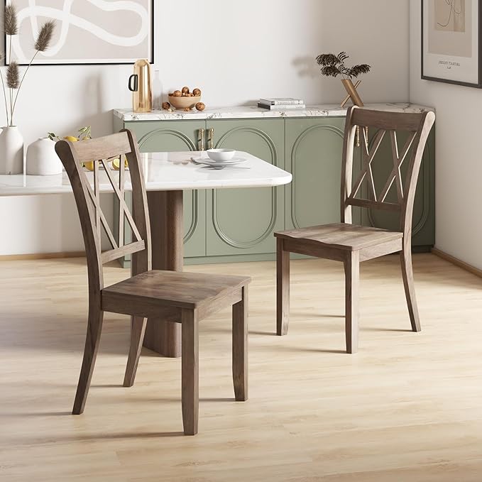 Giantex Set of 4 Dining Chairs, Rubber Wood Dining Room Side Chair w/Ergonomic Seat, Armless Chair for Home Kitchen, Dining Room, Brown