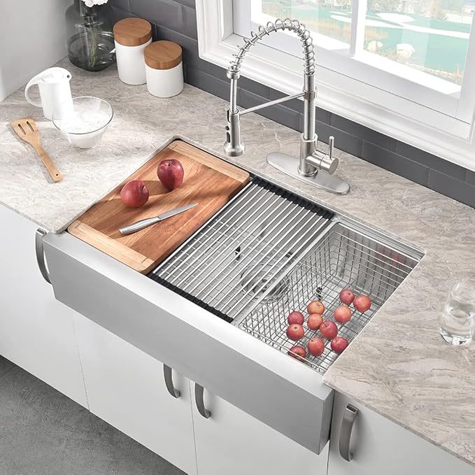30 Inch Farmhouse Sink Stainless Steel-VASOYO 30x22 Farm Sink Apron Front Farmhouse Kitchen Sinks Workstation 16 Gauge Stainless Steel Single Bowl Kitchen Sinks Undermount with Cutting Board