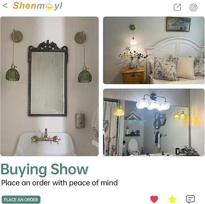 Shenmoyl Vintage Wall Sconce Wall Lamp with Green Tulip Glass Shade Hanging Wall Sconce with 4.9FT Plug in Cord, Modern Wall Lamp Fixtures Decor for Bedside Bedroom Indoor Doorway