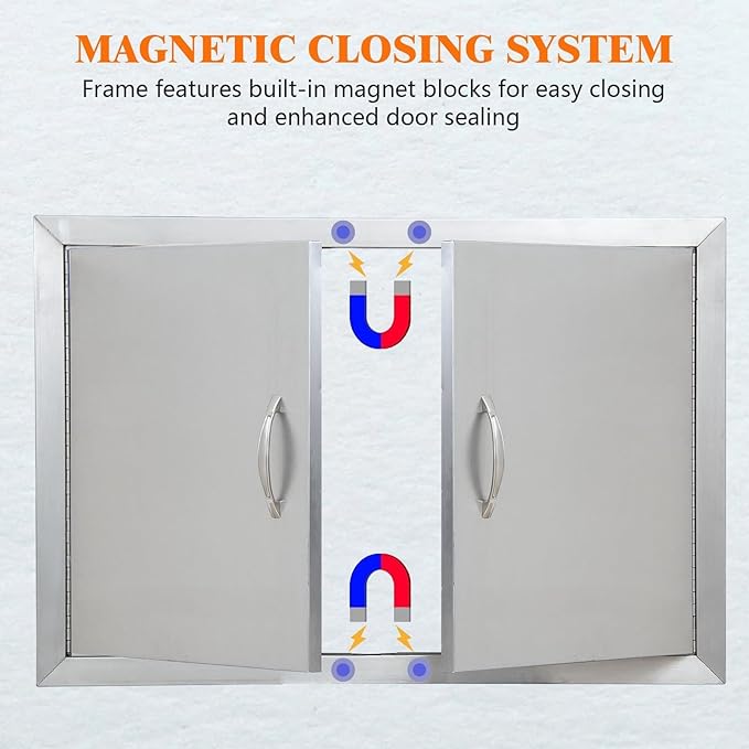 30.5x21 Stainless Steel Outdoor Kitchen Door – Flush Mount BBQ Access Door, Waterproof & Corrosion-Resistant, Easy Installation for BBQ Islands & Cabinets