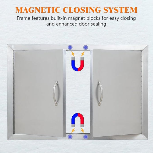 30.5x21 Stainless Steel Outdoor Kitchen Door – Flush Mount BBQ Access Door, Waterproof & Corrosion-Resistant, Easy Installation for BBQ Islands & Cabinets
