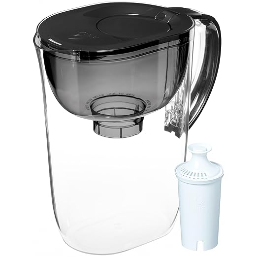 Brita Large 10-Cup Water Filter Pitcher with BritaPlus Filter, WQA NSF/ANSI Certified, Reduces 2X Contaminants vs. Standard, Removes Chlorine Taste & Odor, Reduces Zinc Copper Mercury & More, Black