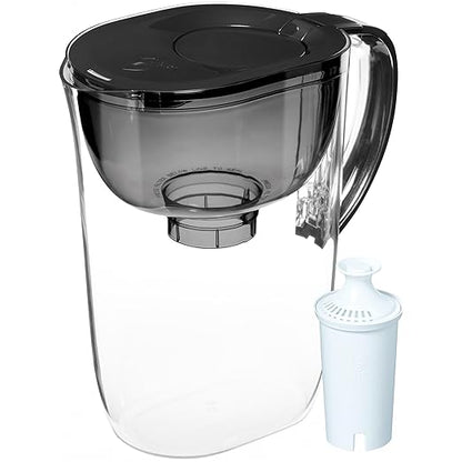 Brita Large 10-Cup Water Filter Pitcher with BritaPlus Filter, WQA NSF/ANSI Certified, Reduces 2X Contaminants vs. Standard, Removes Chlorine Taste & Odor, Reduces Zinc Copper Mercury & More, Black
