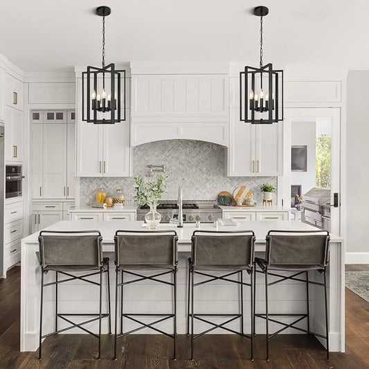 LynPon 12.4" Modern Black Chandelier, 5 Lights Farmhouse Chandelier Foyer Lighting Fixtures Rustic Hanging Pendant Light for Dining Room Kitchen Living Room Bedroom Hallway Stairway Entryway